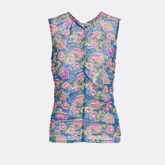 Veronica Beard Tazmin Ruched Floral Mesh Top NWT Size 8 Multicolor Retail $298 - Picture 2 of 7